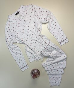Pyjama pantalon haut manche longue boutonné " Blanc "