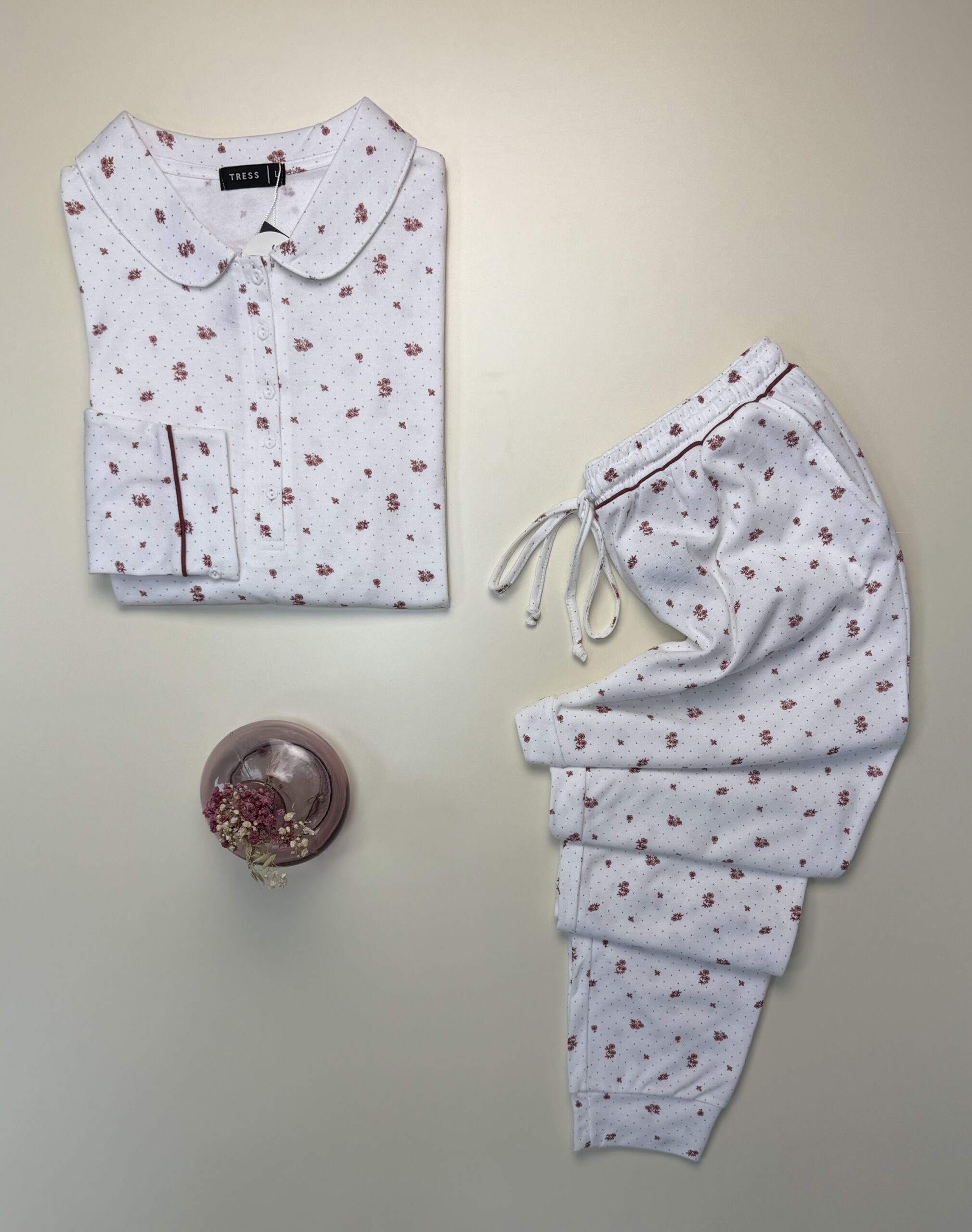 Pyjama pantalon haut manche longue boutonné " Blanc " – Image 2