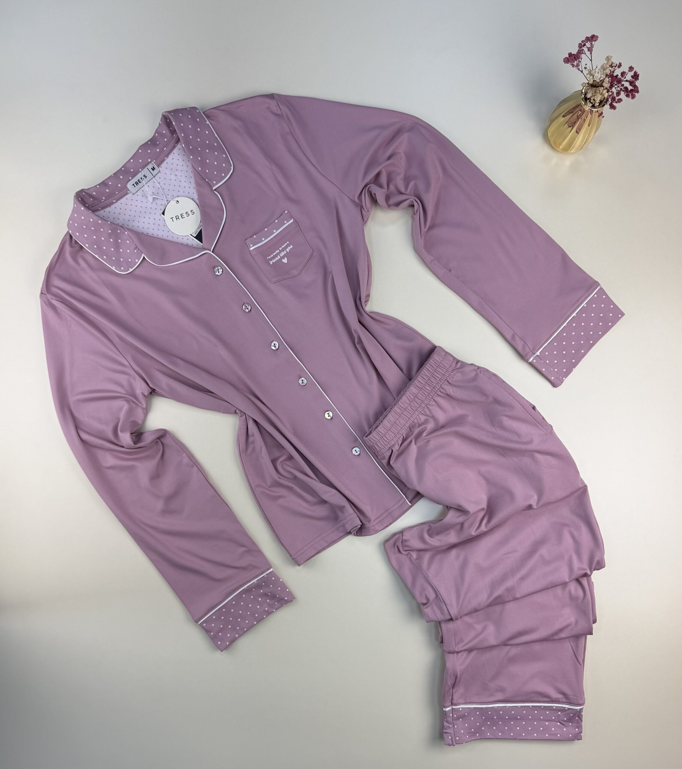 Pyjama boutonné haut manche longue " Rose "