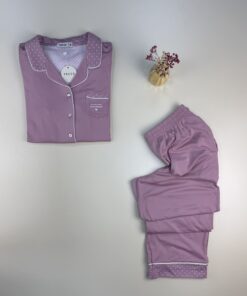 Alternative view of Pyjama boutonné haut manche longue " Rose "