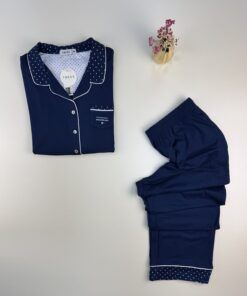 Alternative view of Pyjama boutonné haut manche longue " Bleu "