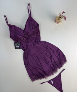 Alternative view of Nuisette + Bas H " aubergine"