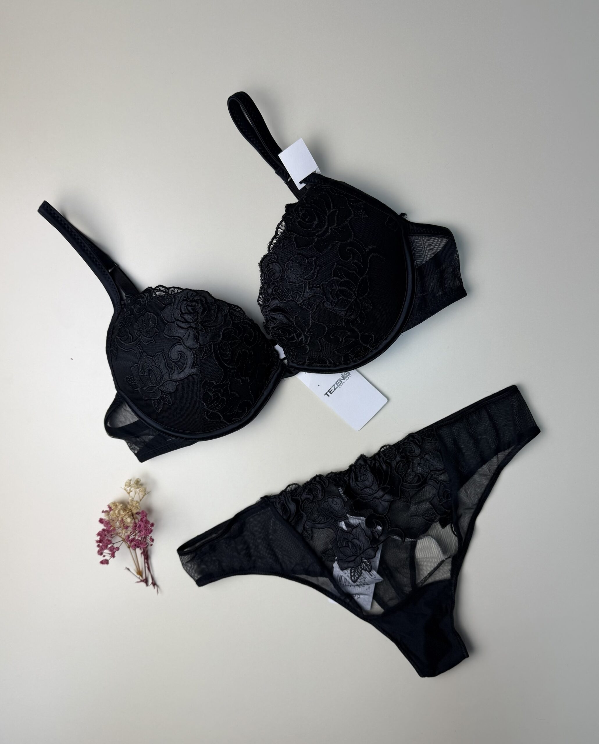 Ensemble 2pcs TEZENiS "Noir à fleurs"