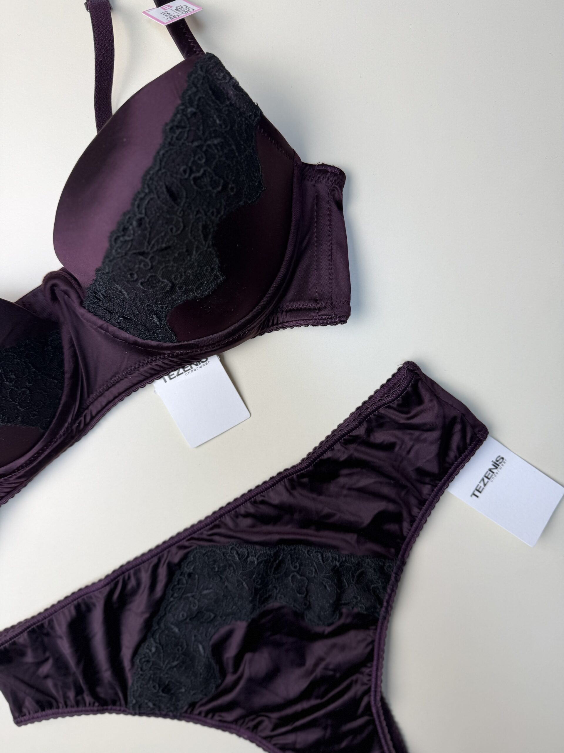 Ensemble 2pcs TEZENiS Push up "Aubergine Satin en dentelles" – Image 3