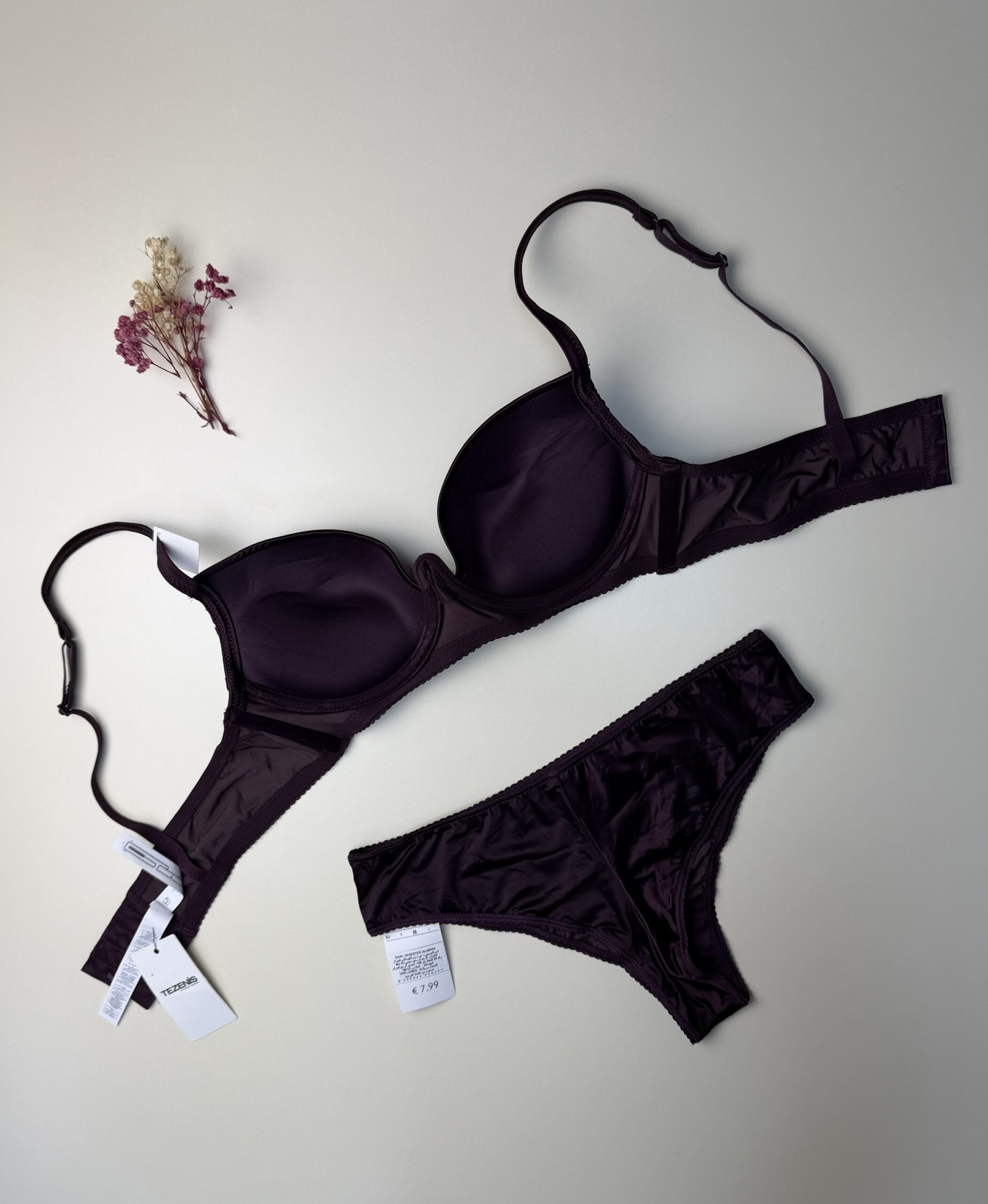 Ensemble 2pcs TEZENiS Push up "Aubergine Satin en dentelles" – Image 2