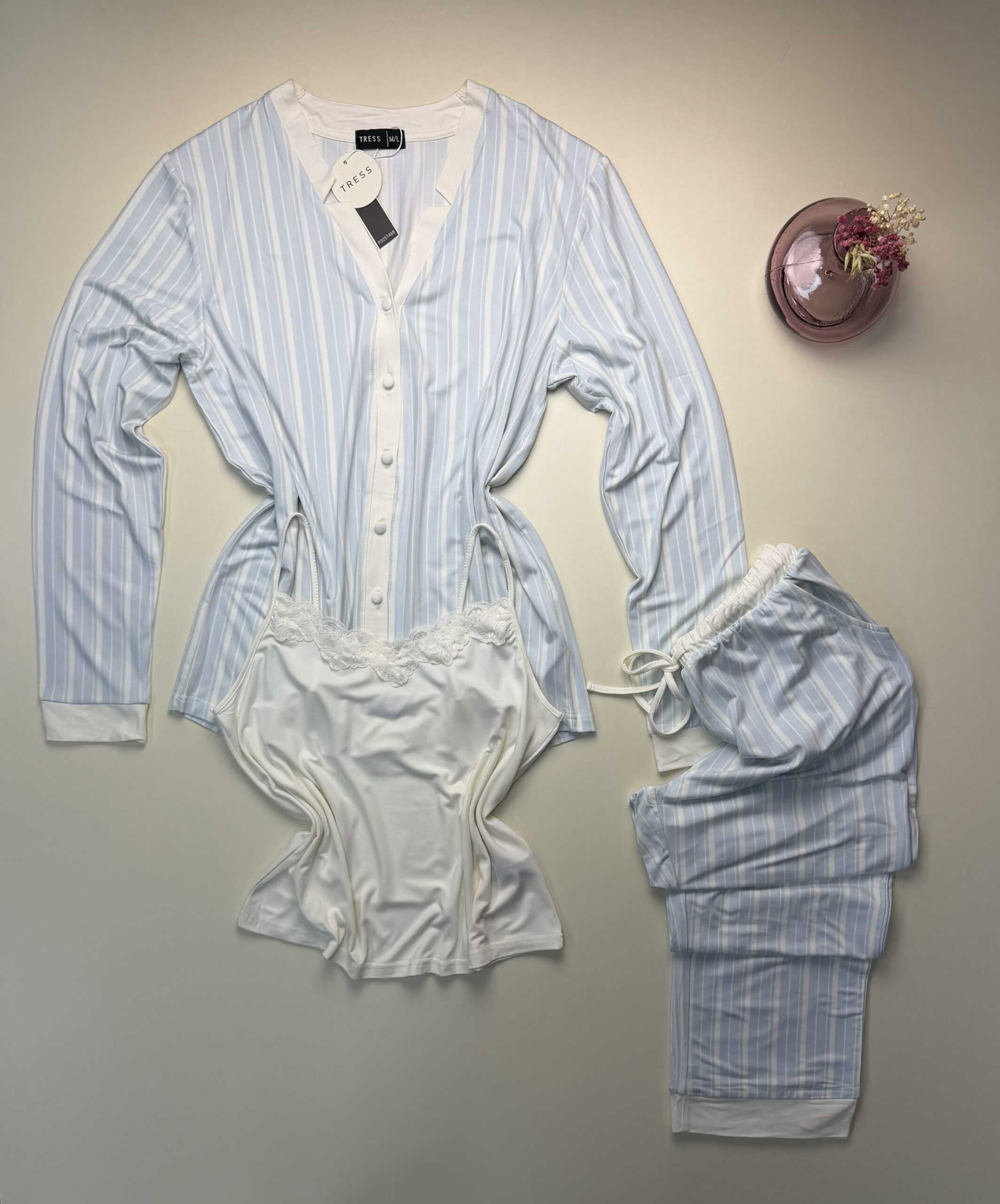 Pyjama 3pcs boutonné " Bleu à rayures " – Image 3