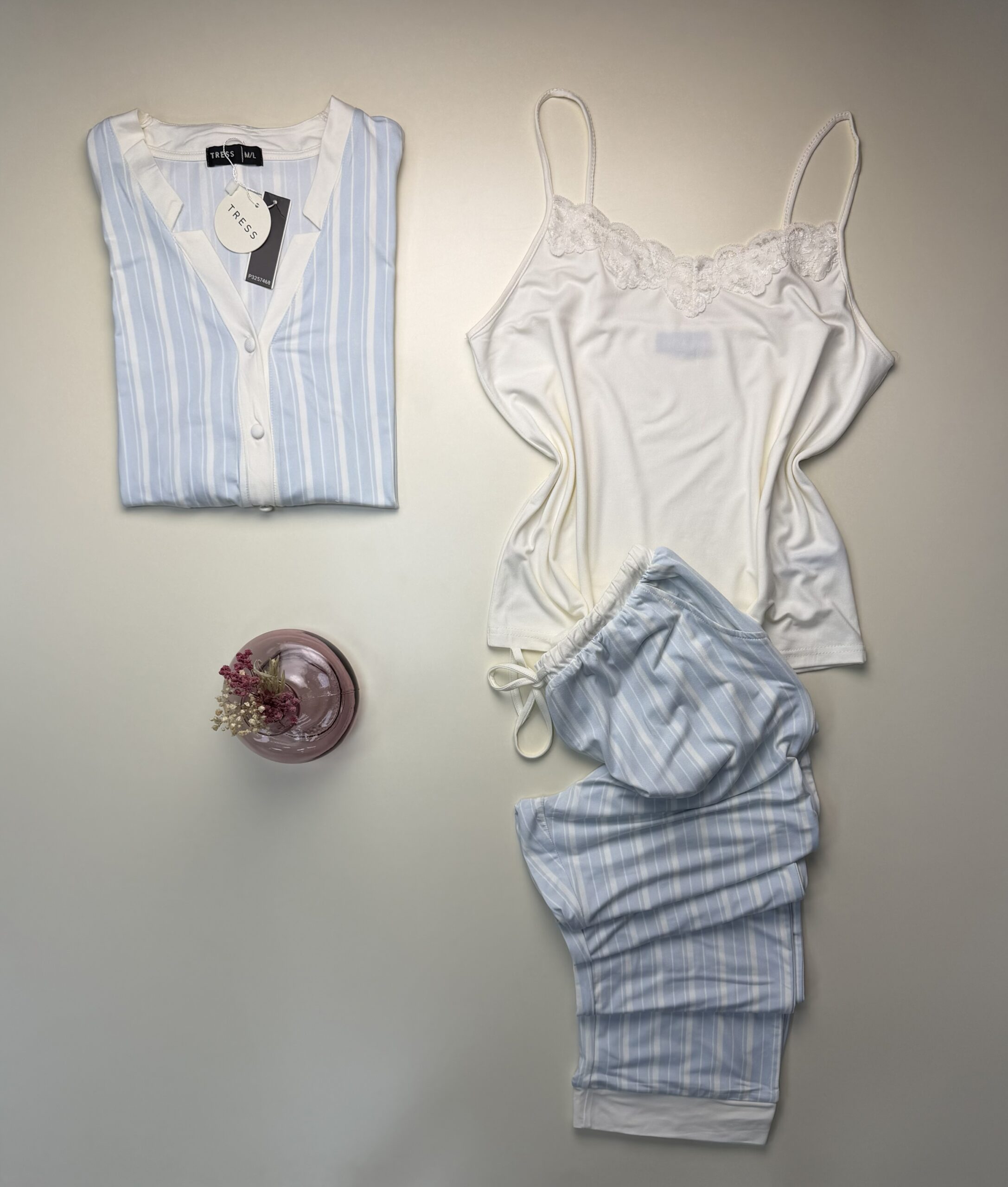 Pyjama 3pcs boutonné " Bleu à rayures " – Image 2