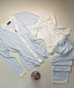 Pyjama 3pcs boutonné " Bleu à rayures "