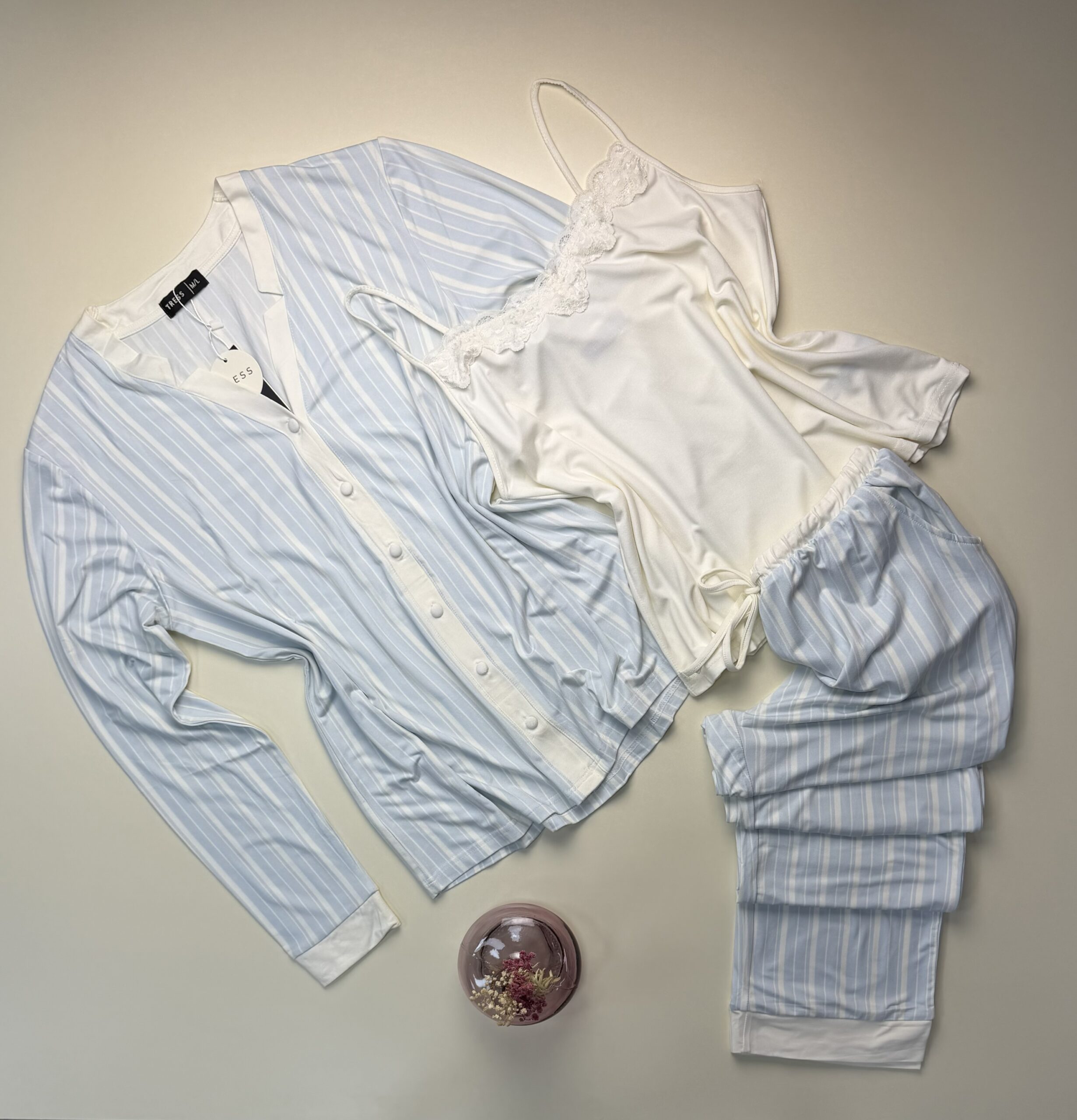 Pyjama 3pcs boutonné " Bleu à rayures "