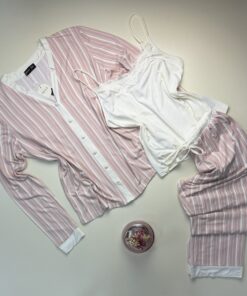 Pyjama 3pcs boutonné " Rose à rayures "