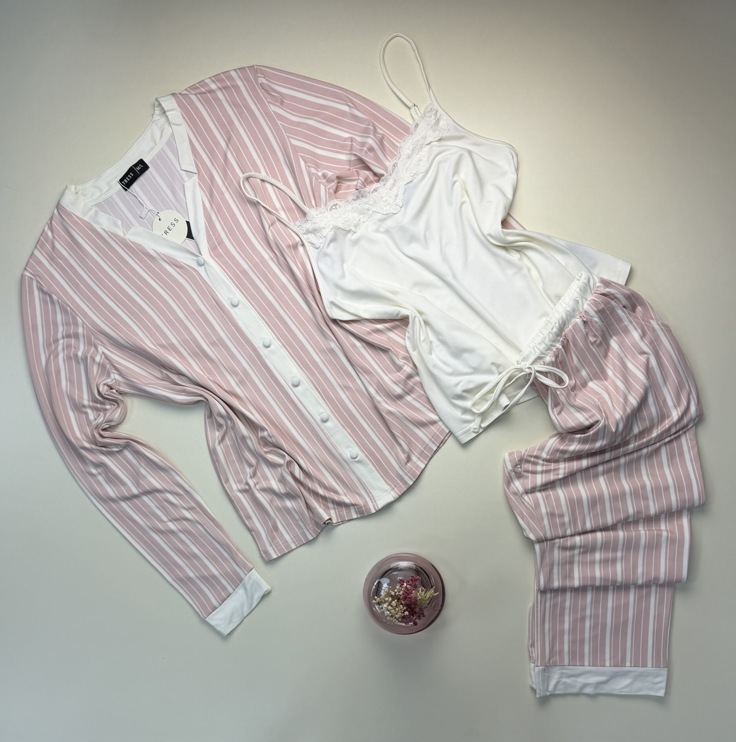 Pyjama 3pcs boutonné " Rose à rayures "