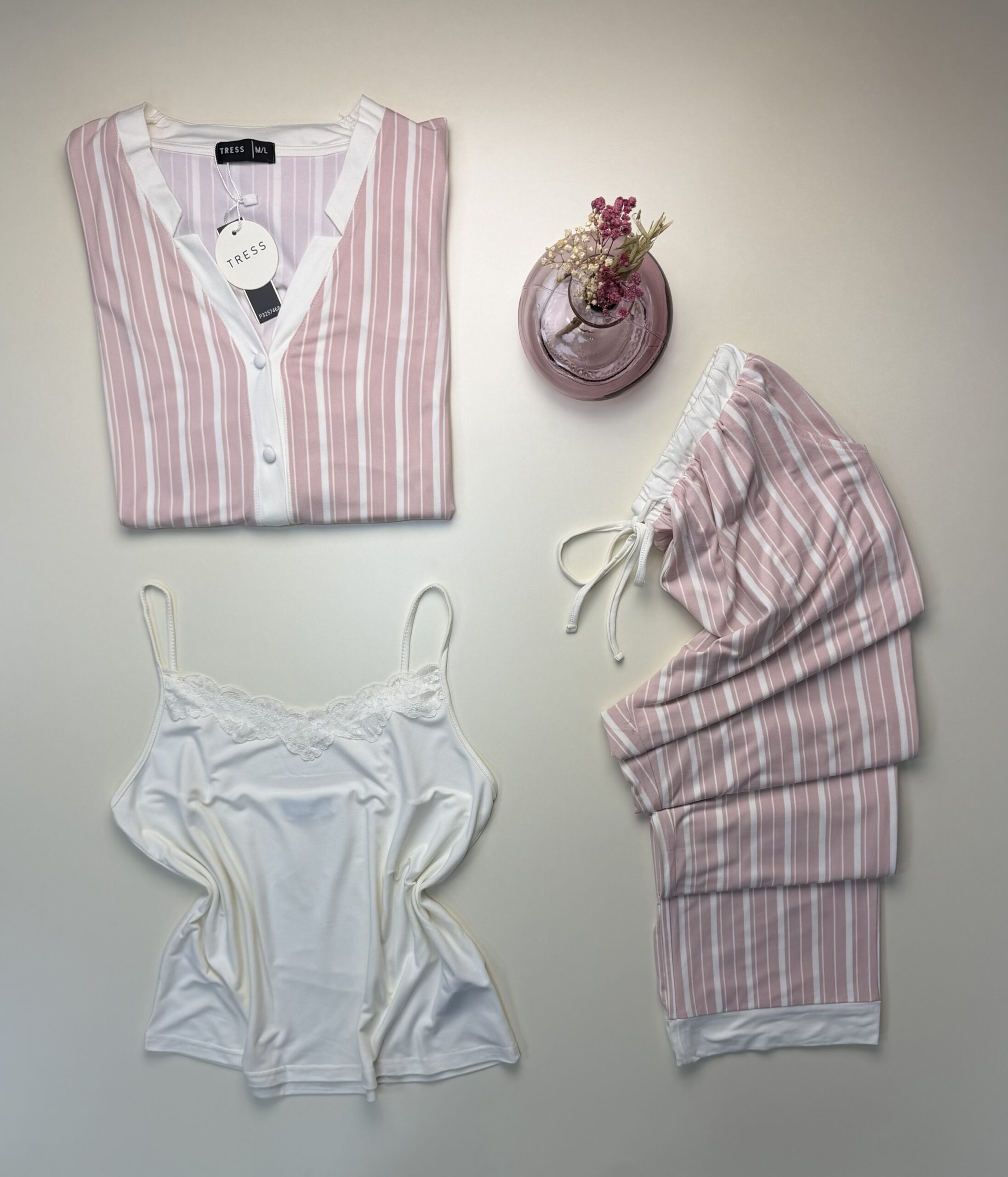 Pyjama 3pcs boutonné " Rose à rayures " – Image 2