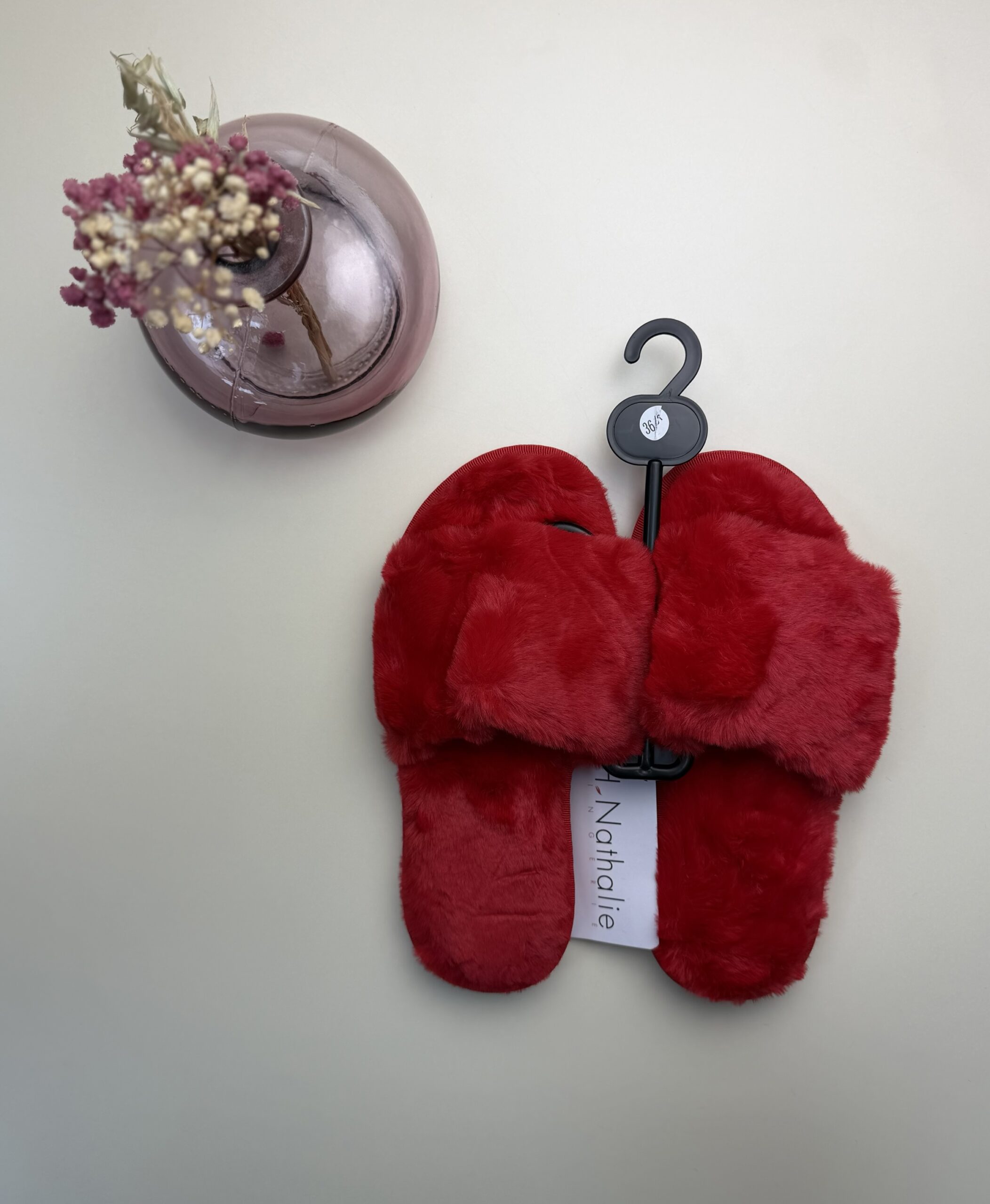 Pantoufle ouverte en fourrure "Rouge" – Image 2