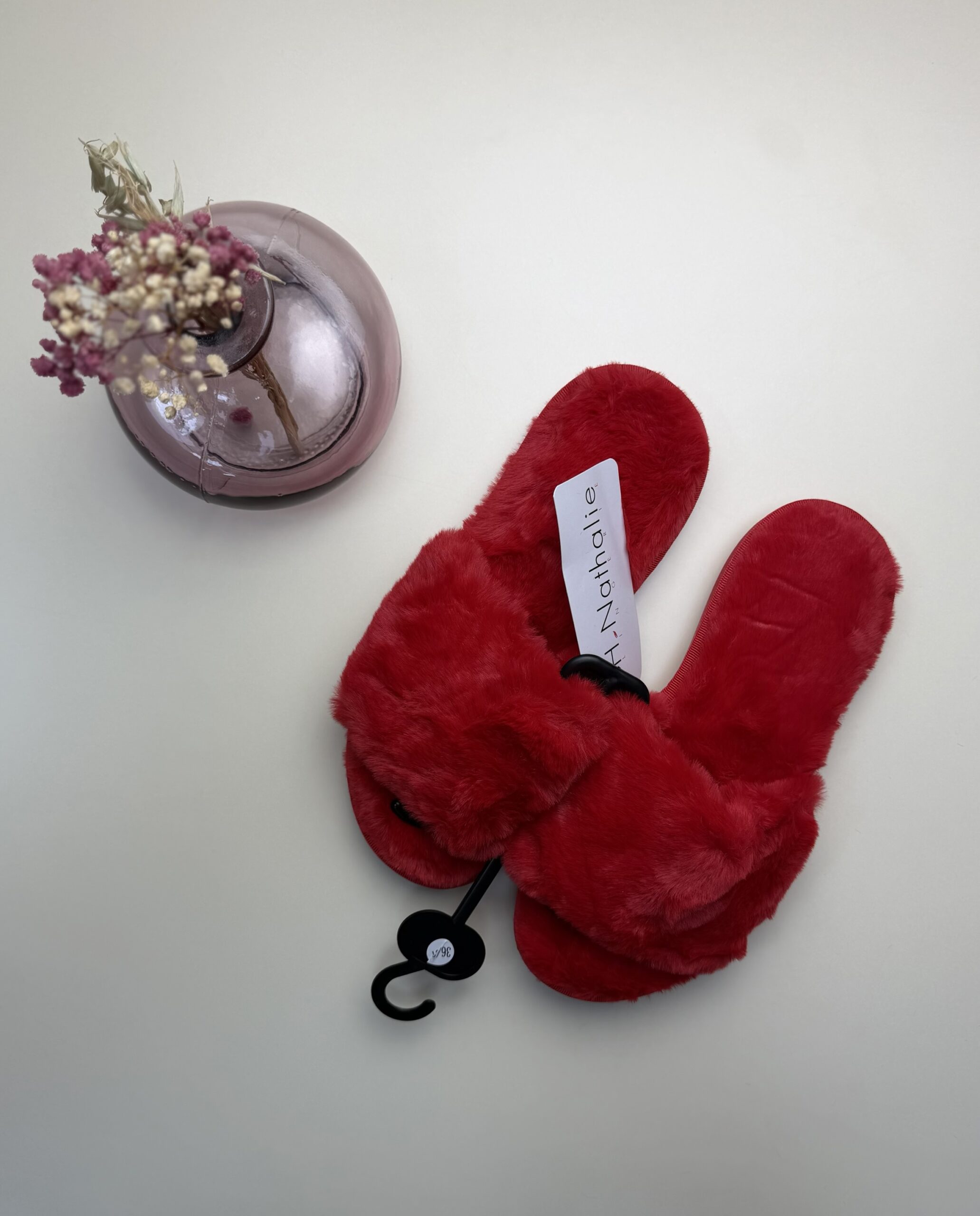 Pantoufle ouverte en fourrure "Rouge"