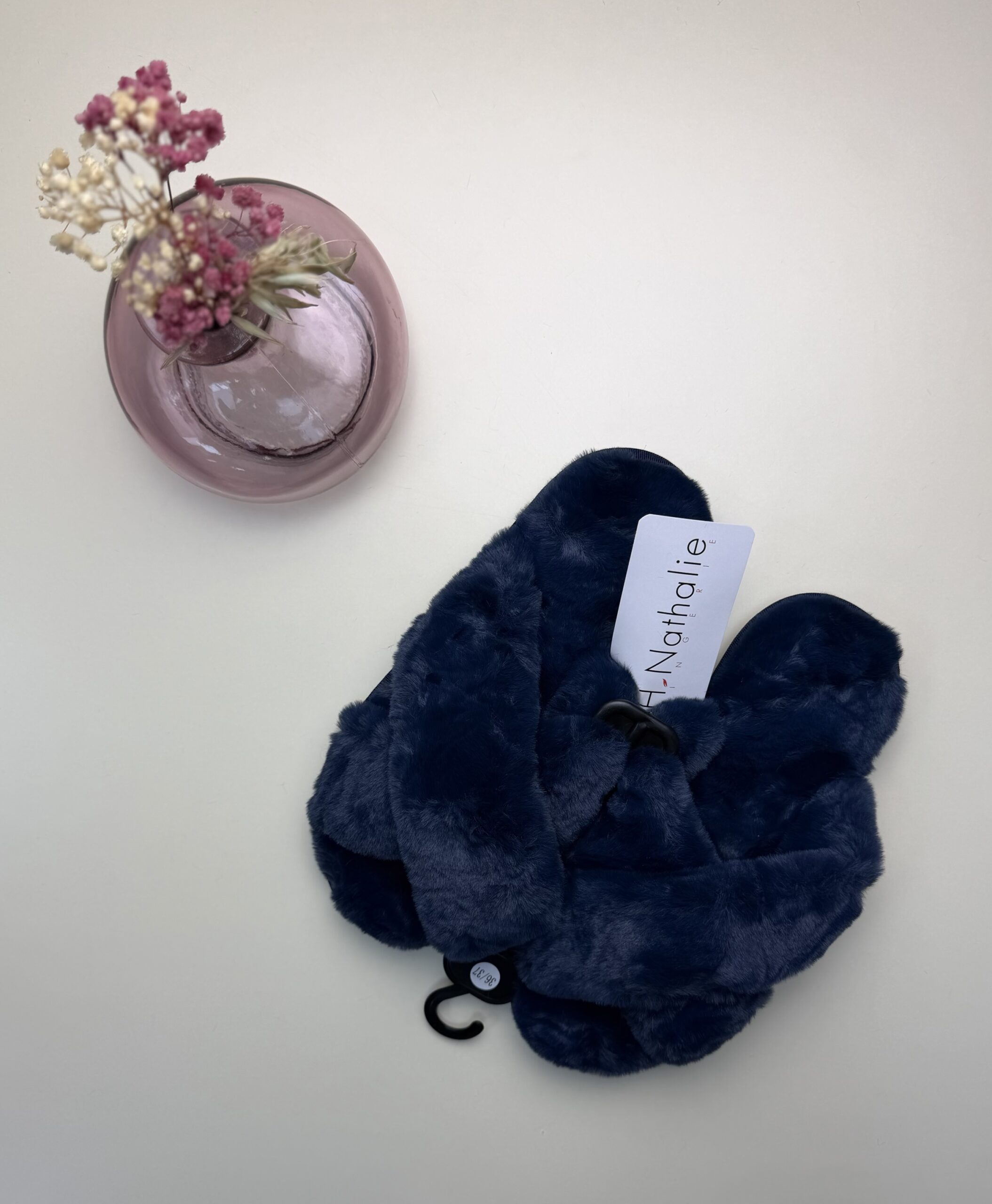 Pantoufle ouverte Croisé – Bleu nuit–