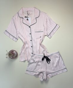Pyjama short boutonée en satin H " Rose "