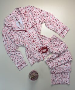 Pyjama boutonnée manche longue " Rose cœur "