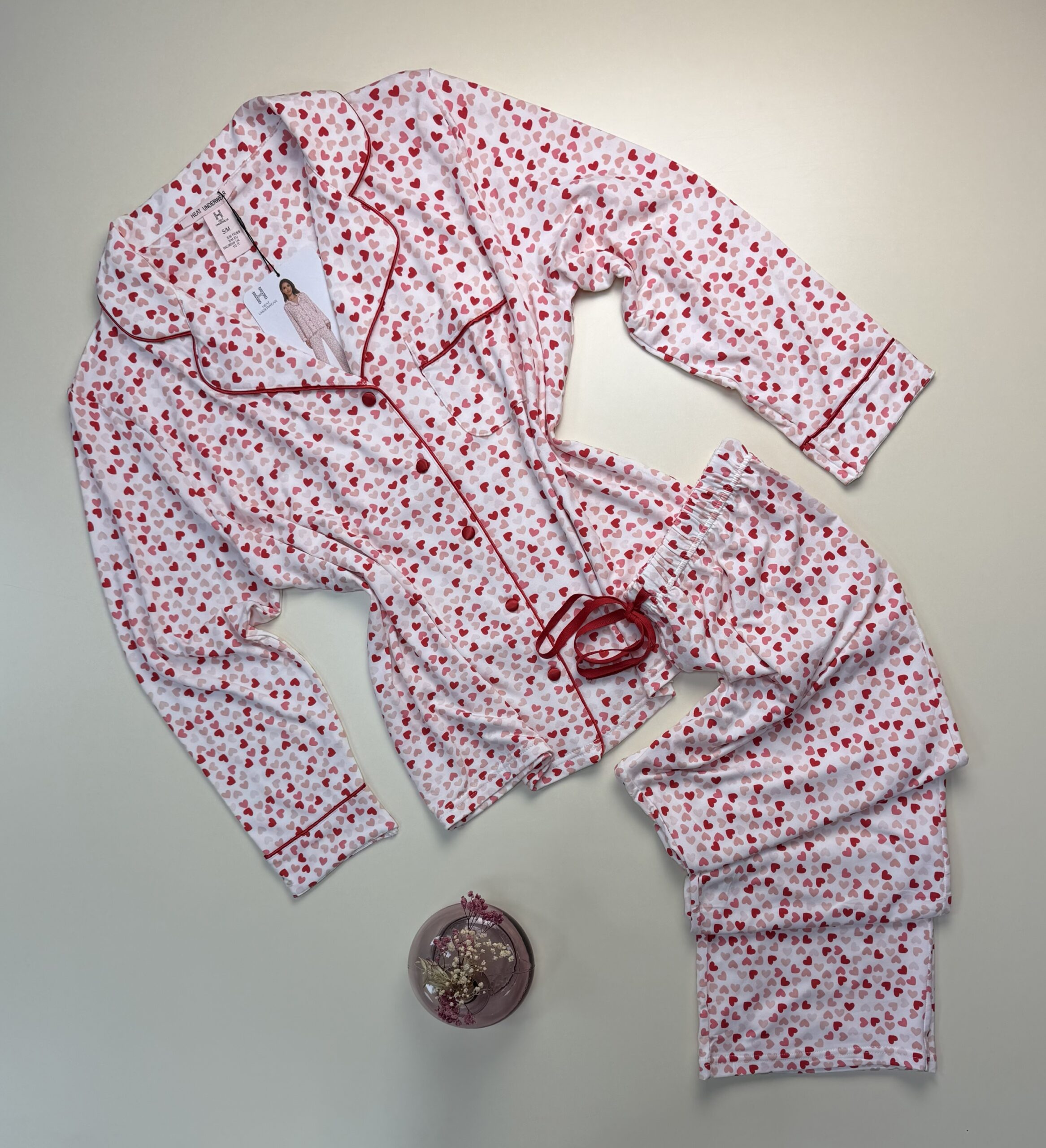 Pyjama boutonnée manche longue " Rose cœur "