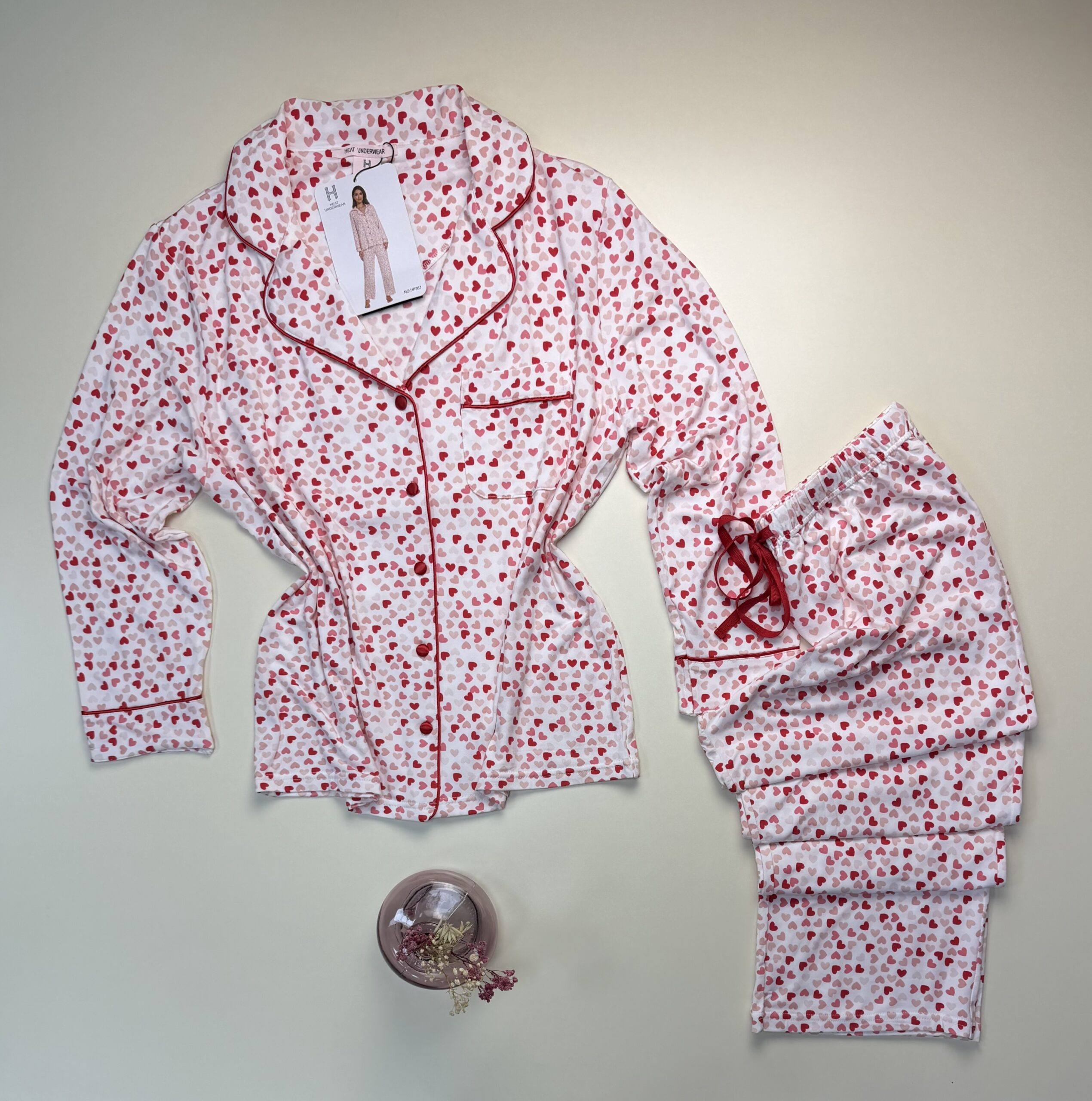 Pyjama boutonnée manche longue " Rose cœur " – Image 3