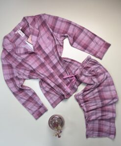 Pyjama boutonnée manche longue " Rose à carreaux "