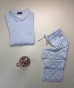 Alternative view of Pyjama boutonné haut manche longue " Bleu "