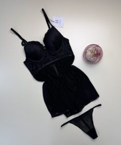 Alternative view of Nuisette + bas H " Noir "