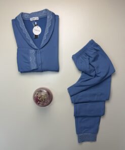 Alternative view of Pyjama haut manche longue boutonné " Bleu "