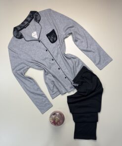 Pyjama haut manche longue boutonné " Gris "