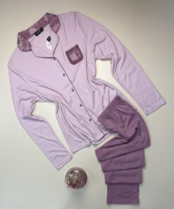 Pyjama haut manche longue boutonné " Mauve "