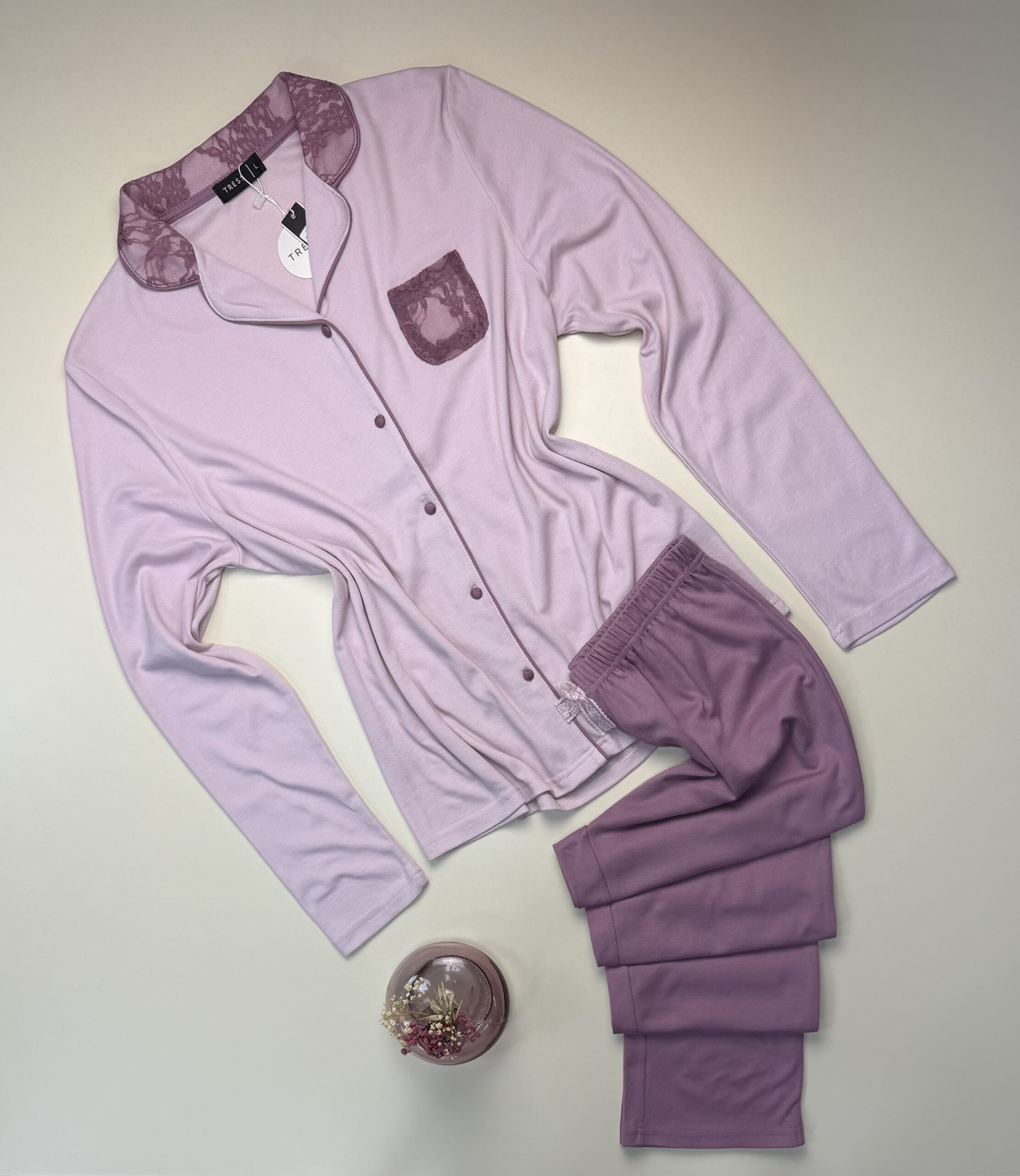 Pyjama haut manche longue boutonné " Mauve "
