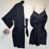 Ensemble nuisette peignoir en satin " Noir "