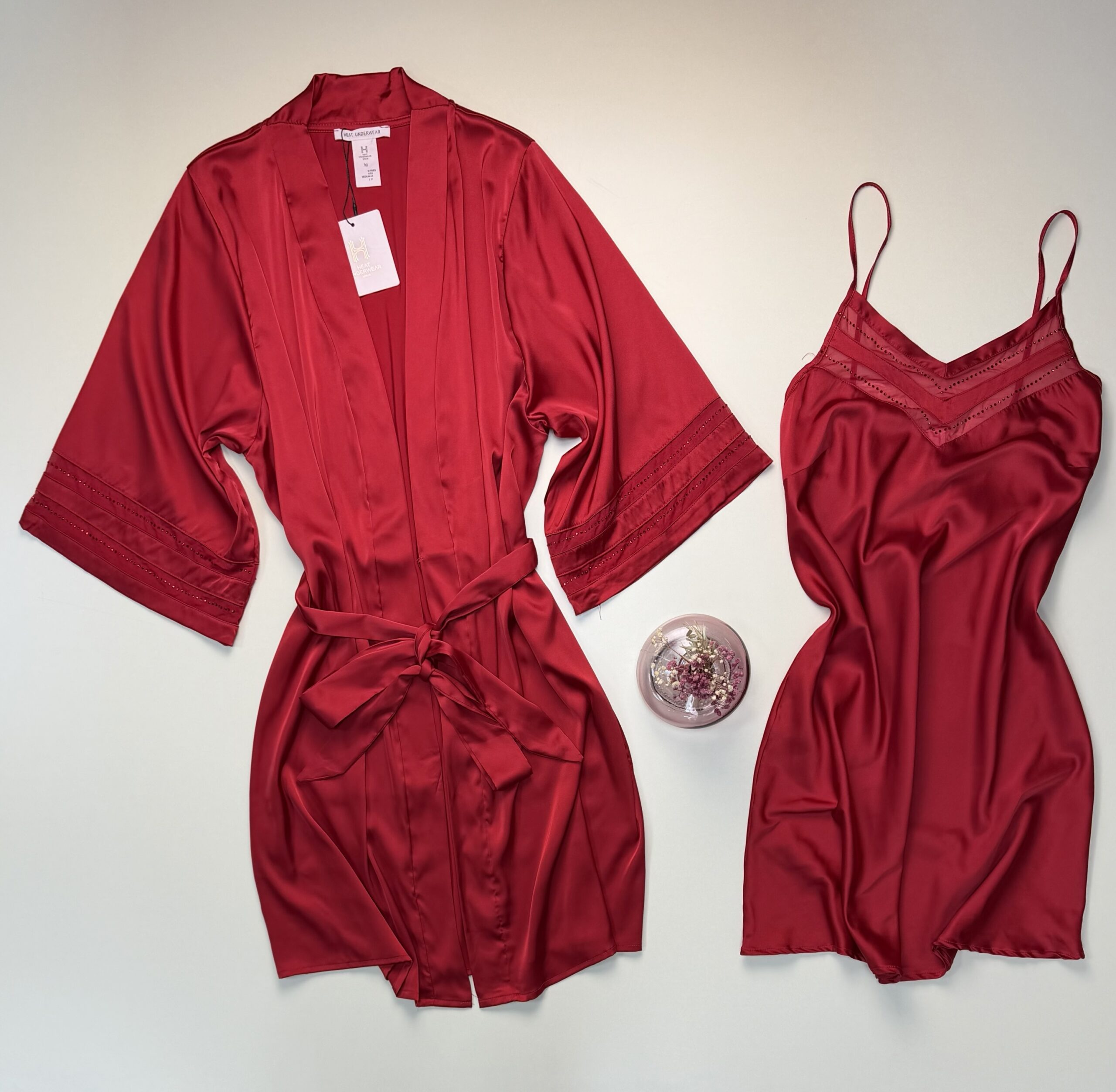 Ensemble nuisette peignoir en satin " Rouge " – Image 2