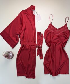 Ensemble nuisette peignoir en satin " Rouge "