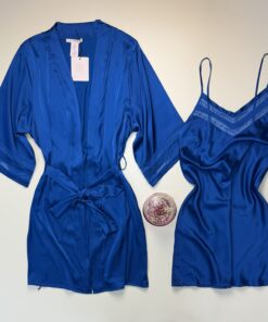 Alternative view of Ensemble nuisette peignoir en satin " Bleu "