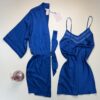 Ensemble nuisette peignoir en satin " Bleu "