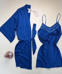 Ensemble nuisette peignoir en satin " Bleu "