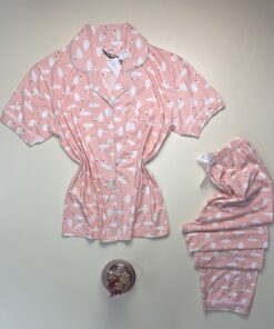 Alternative view of Pyjama boutonné haut demi manche H " Flamant rose  "