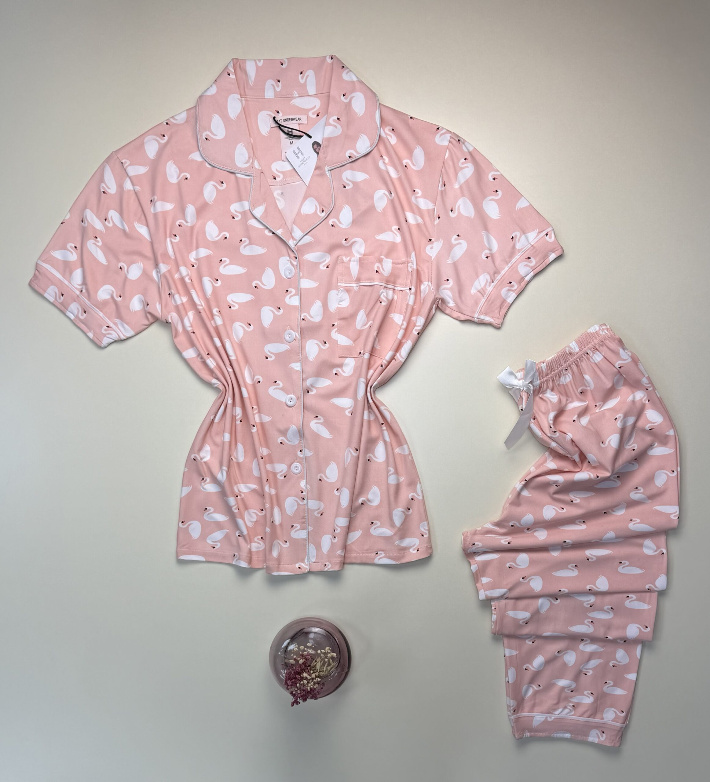 Pyjama boutonné haut demi manche H " Flamant rose " – Image 2