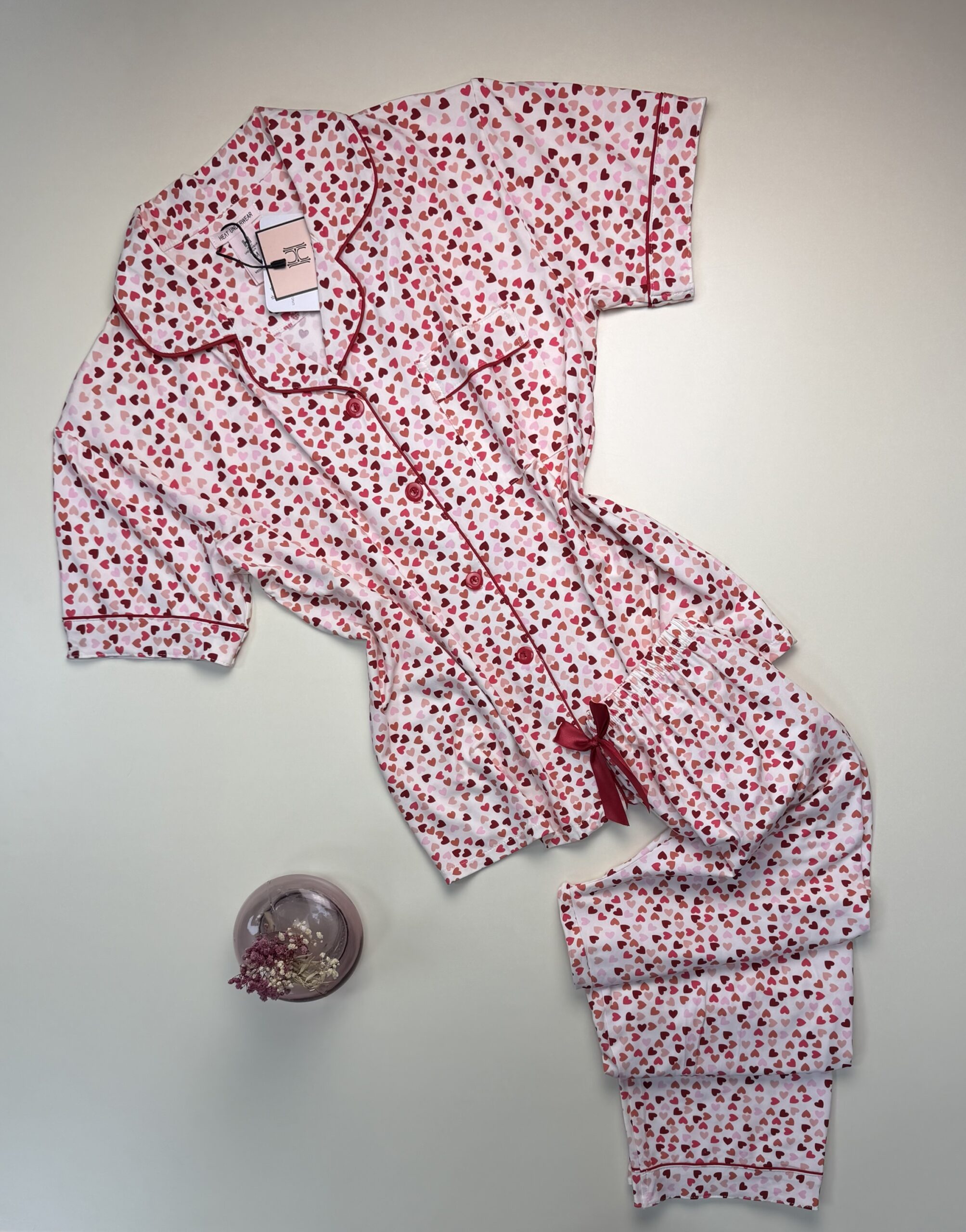 Pyjama boutonné haut demi manche H " rose cœur "