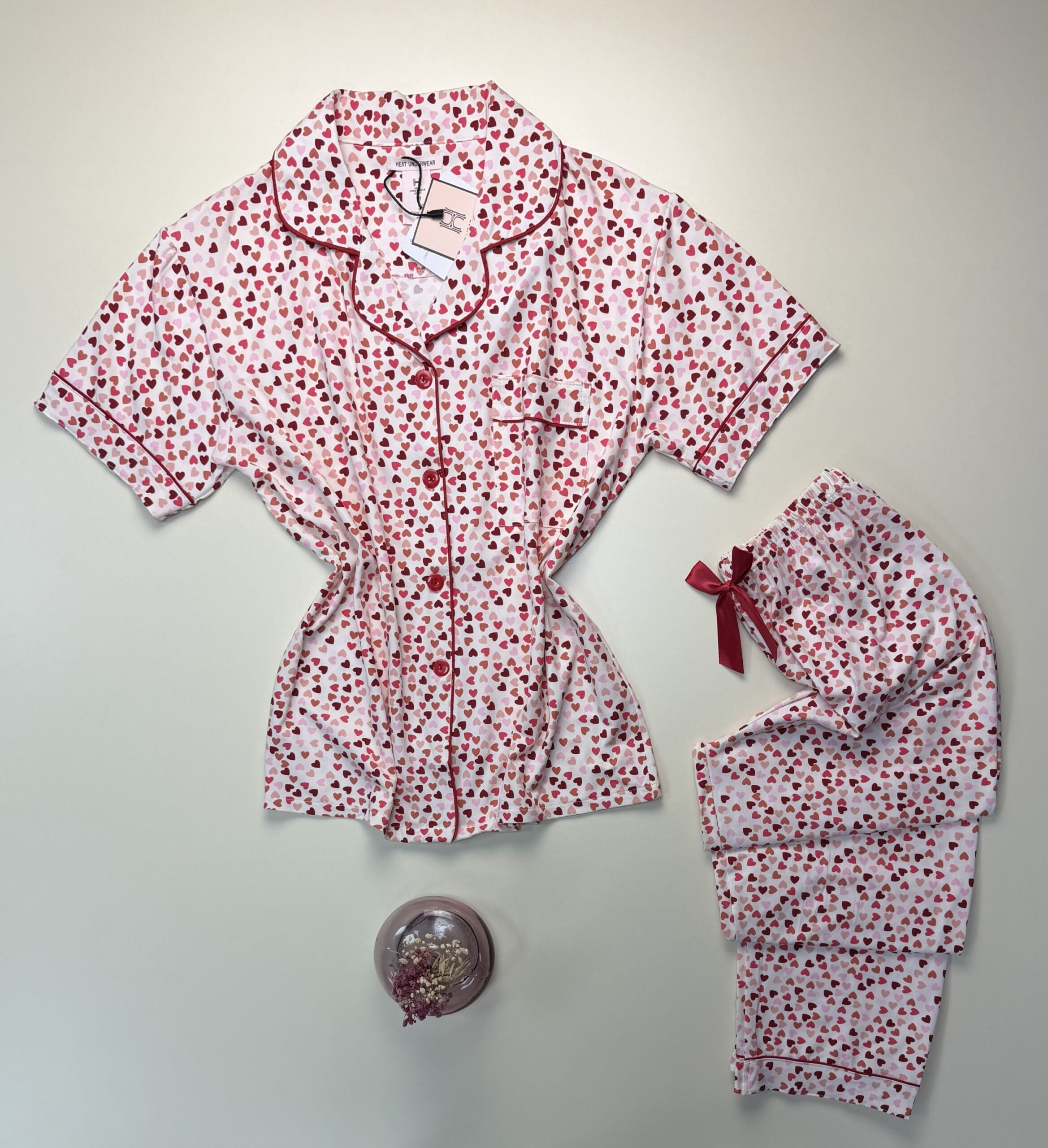 Pyjama boutonné haut demi manche H " rose cœur " – Image 2