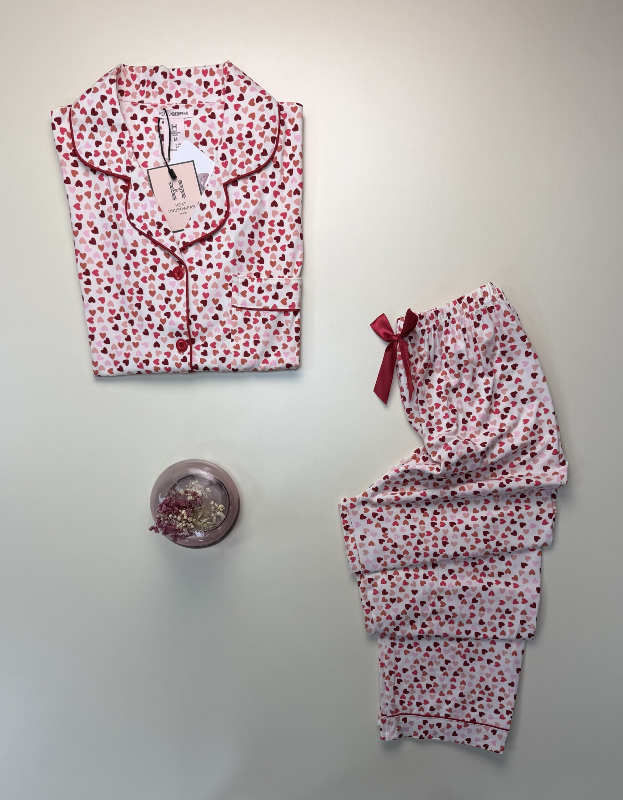 Pyjama boutonné haut demi manche H " rose cœur " – Image 3