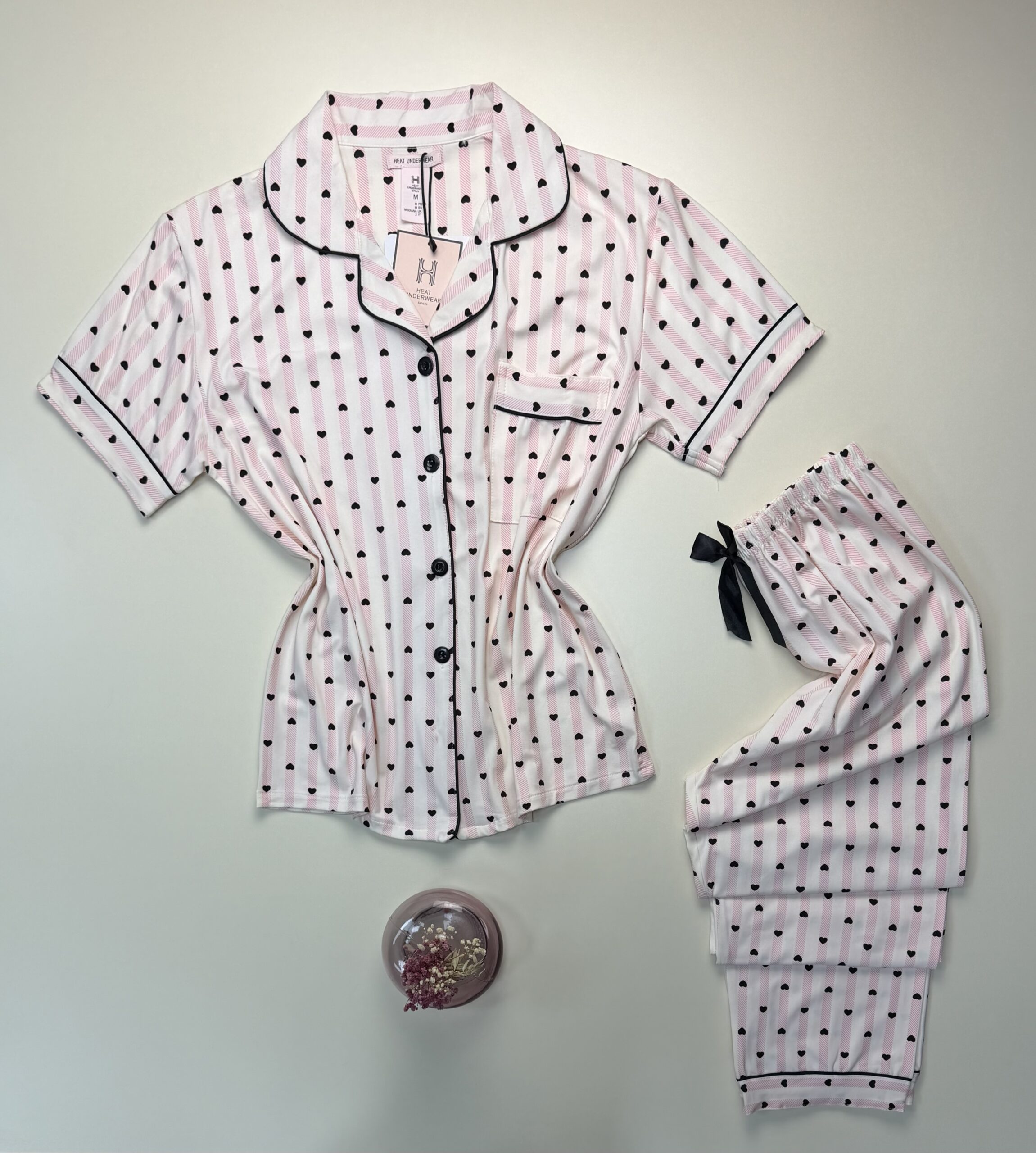 Pyjama boutonné haut demi manche H " à rayures rose " – Image 2