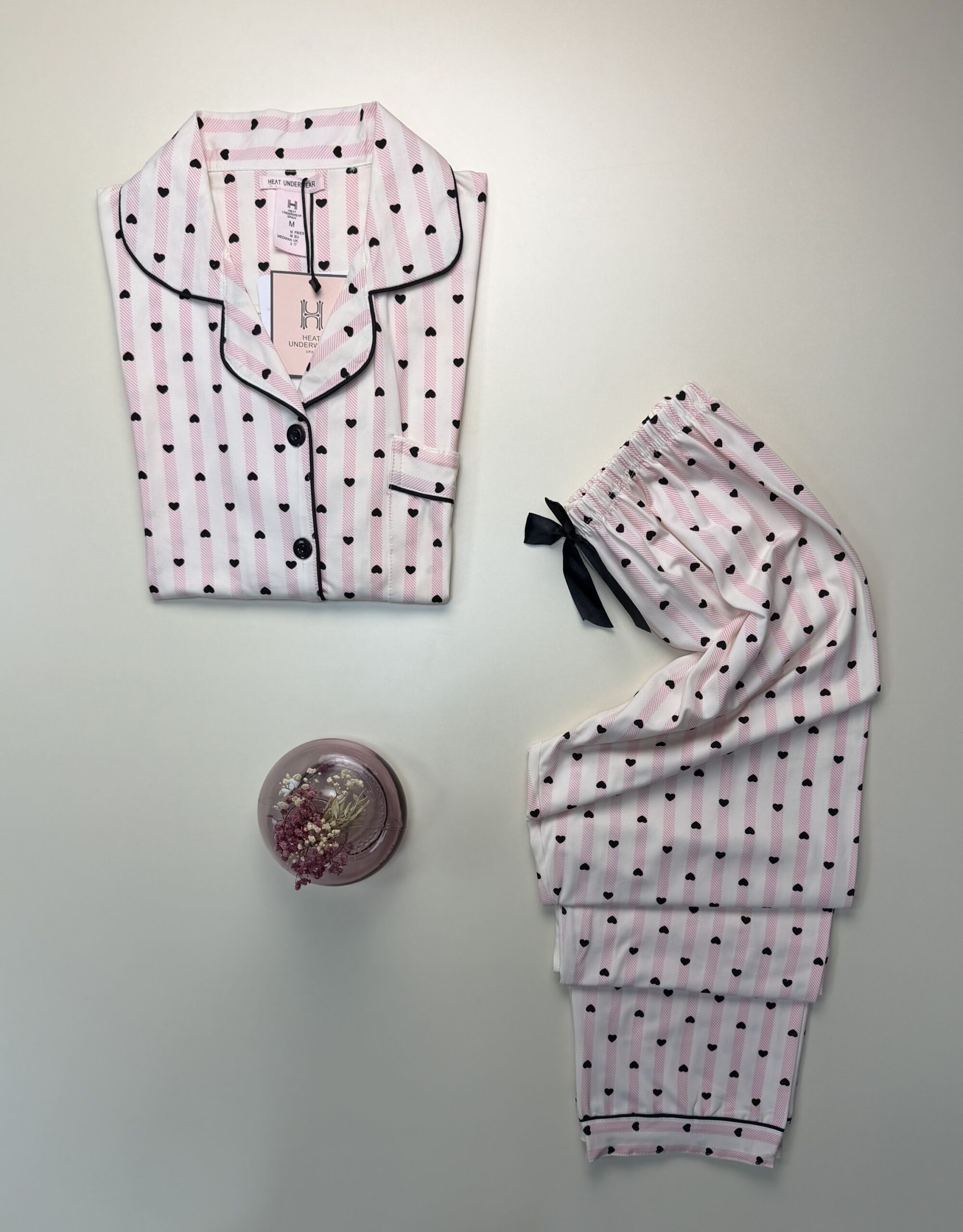 Pyjama boutonné haut demi manche H " à rayures rose " – Image 3