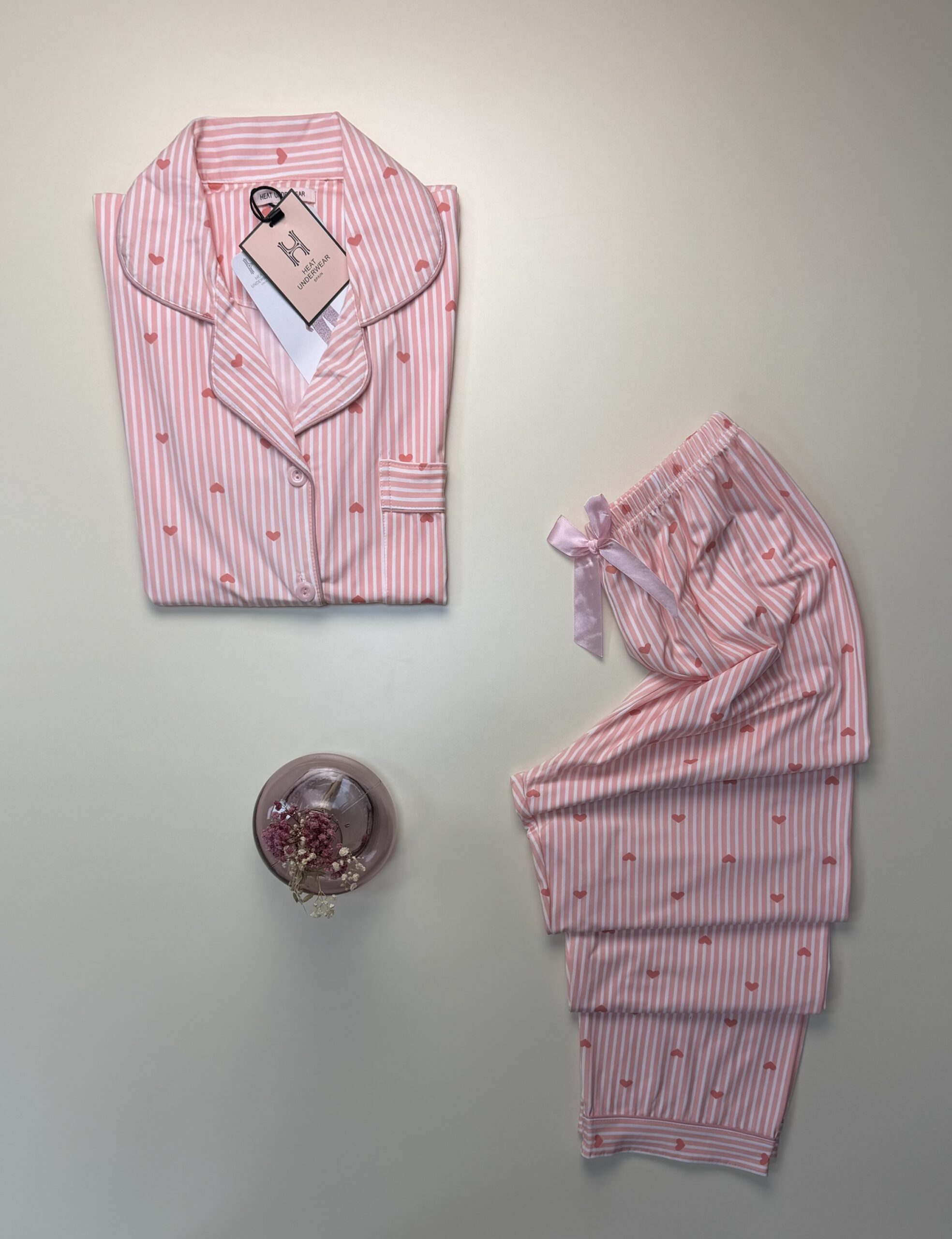 Pyjama boutonné haut demi manche H " Saumon à rayures " – Image 3