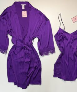 Alternative view of Nuisette peignoir long en satin " Violet "