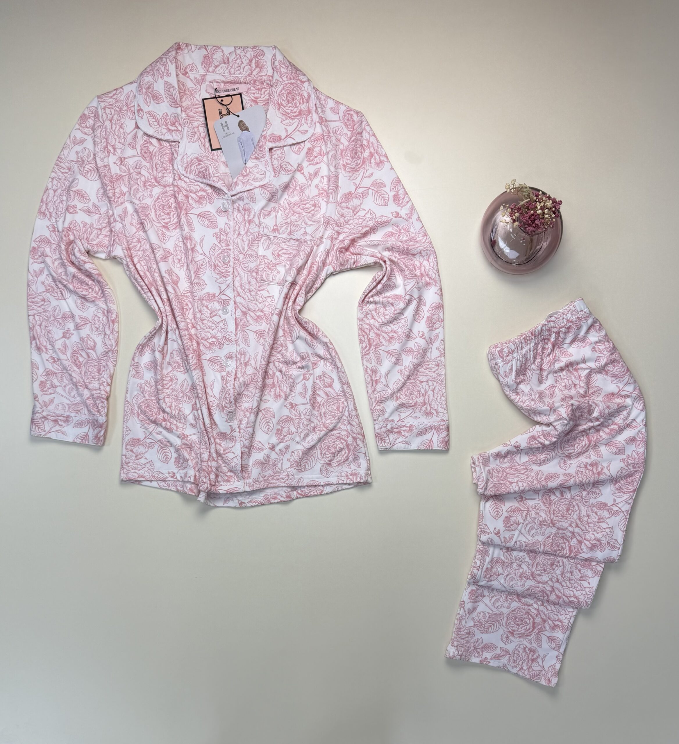 Pyjama haut manche longue boutonnée " Rose " - H - – Image 3