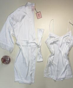 Nuisette peignoir long en satin " Blanc "