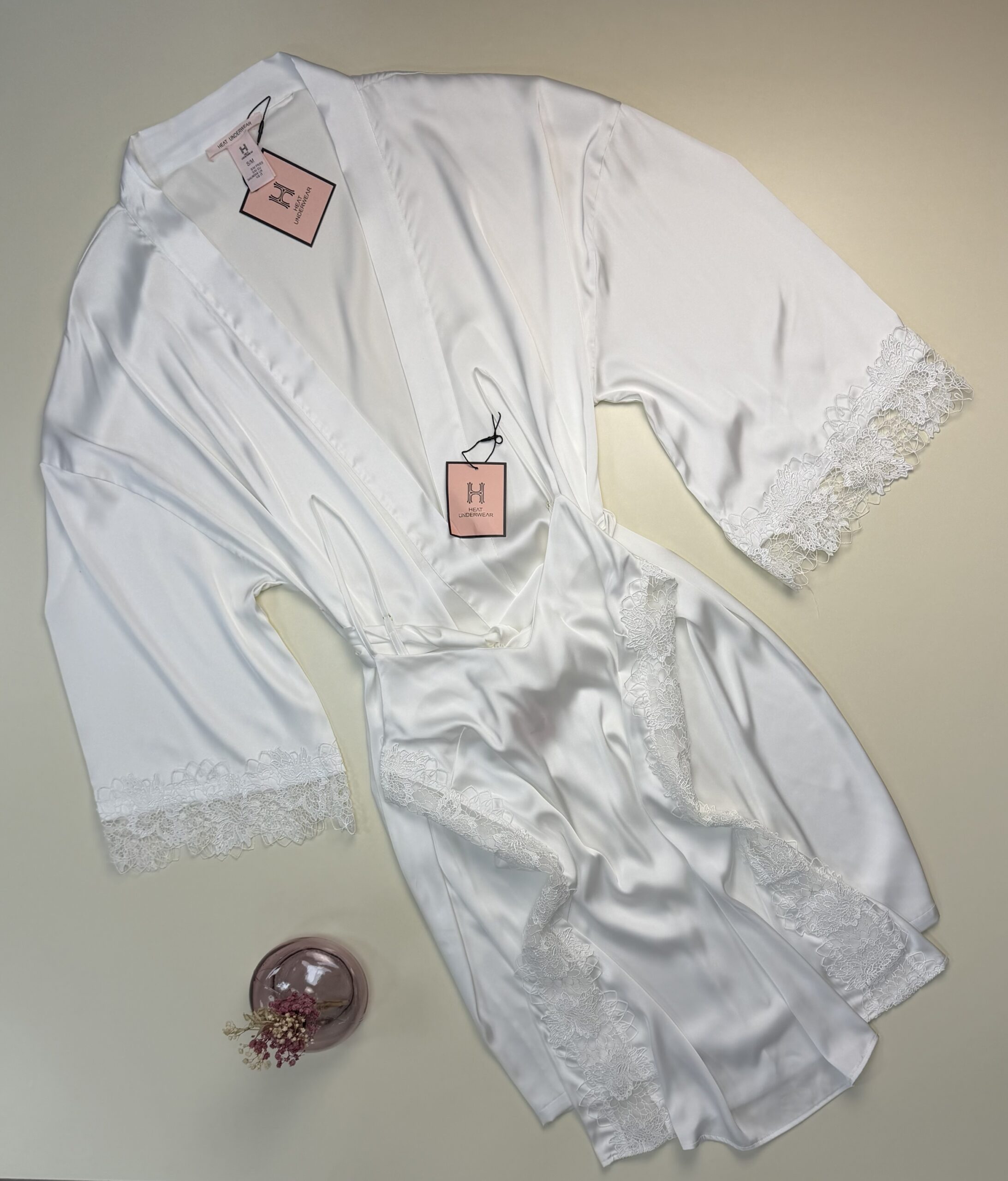 Nuisette peignoir long en satin " Blanc " – Image 5