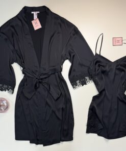 Alternative view of Nuisette peignoir long en satin " Noir"