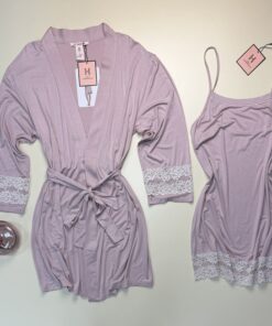 Alternative view of Ensemble nuisette peignoir " Gris "